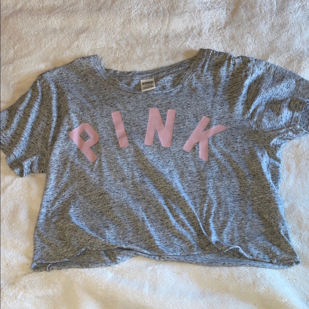 Heather Gray PINK Cropped T-Shirt with Pink Lettering